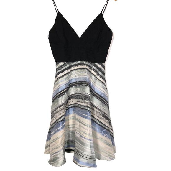 Badgley Mischka Neutral Stripe Dress Sleeveless Fit & Flare Knee Length Blue L - Picture 4 of 15